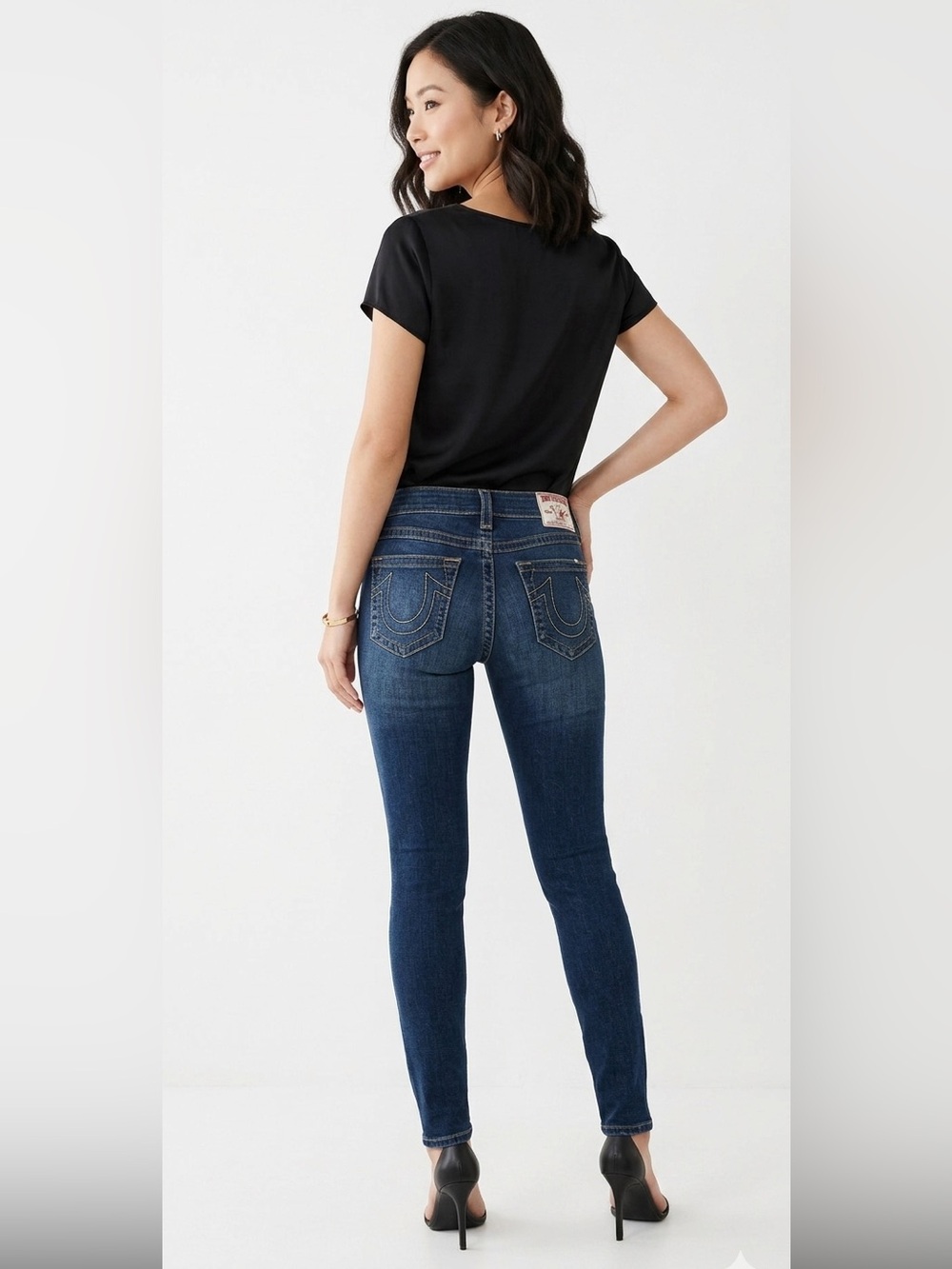 True Religion Distressed Mid-Rise Super Skinny Jeans Size 24 Dark Blue Wash